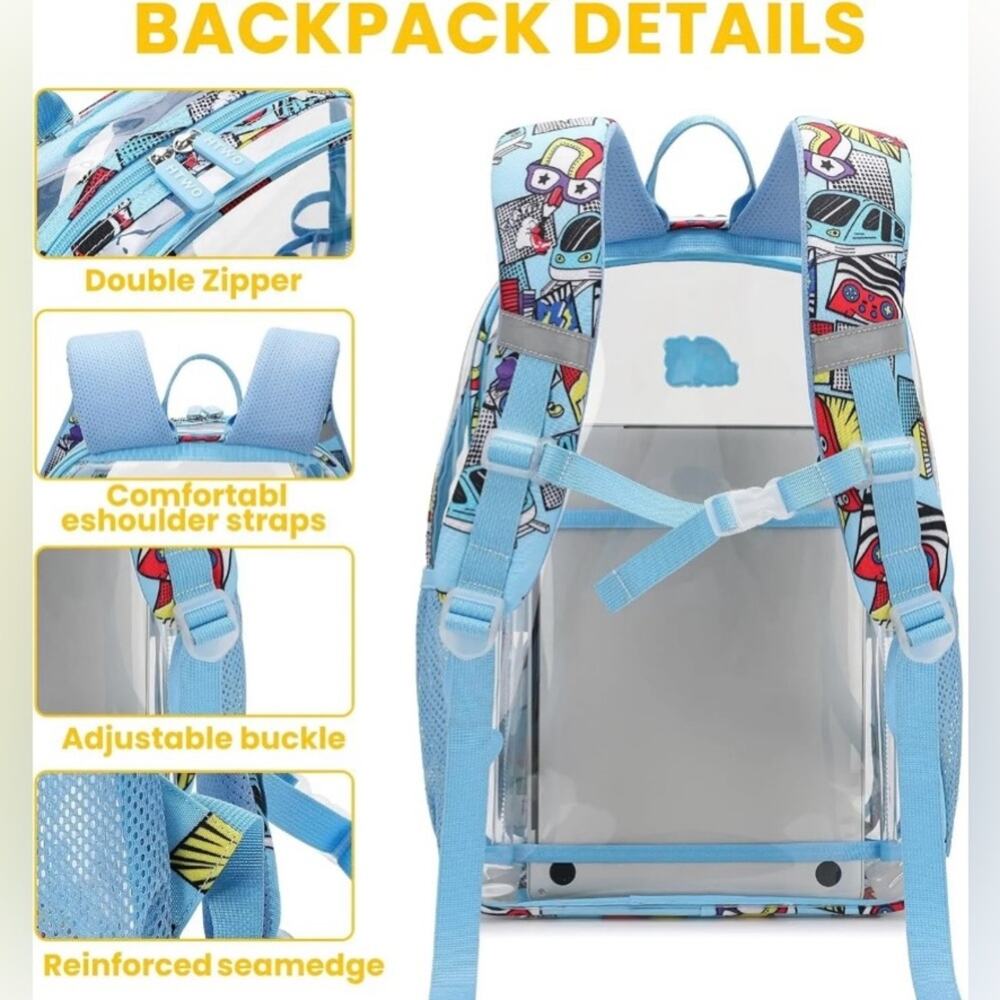 HTWO Clear School Backpack Blue Accented Book Bag - Picture 2 of 2